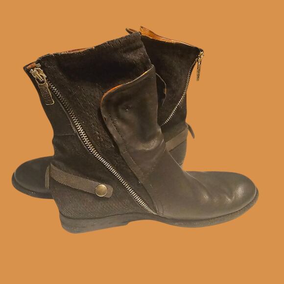 Leather Suede Biker Ankle Boots A.S.98 Airstep Sz 40 Buckle Zipper Snap Insoles - Picture 4 of 10